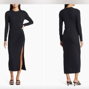 Open Edit Black Long Sleeve Mididress